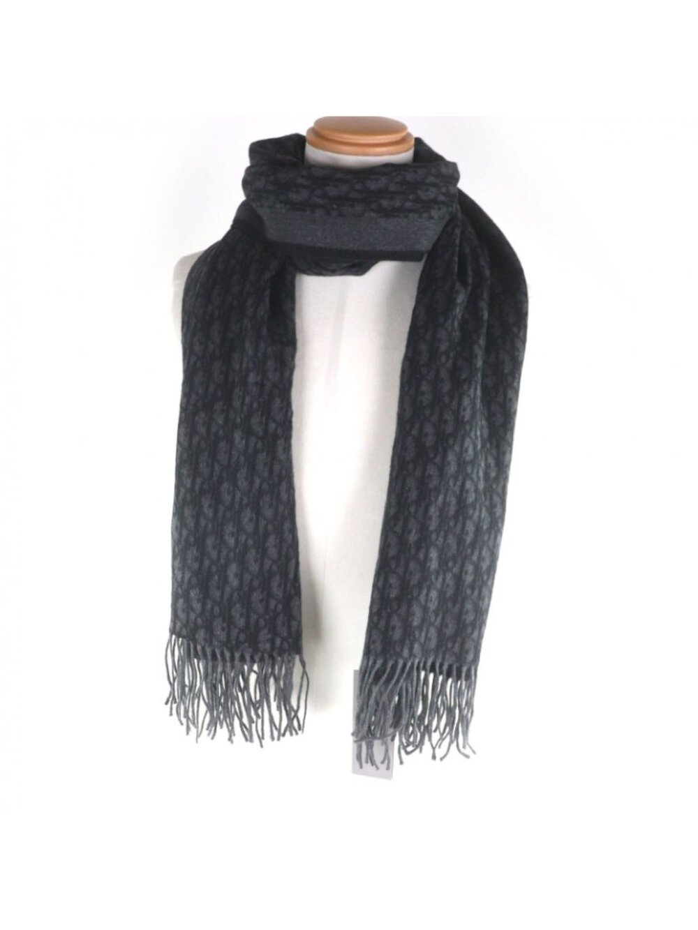 Dior Homme Silk 100% Oblique Logo All Over Pattern Large Shawl Fringe Scarf - Picture 2 of 8